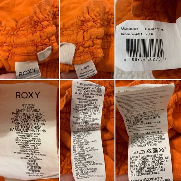 ROXY Orange Linen Blend Oceanside Beach Shorts Large ARJNS03007 NLE0 - Picture 13 of 14